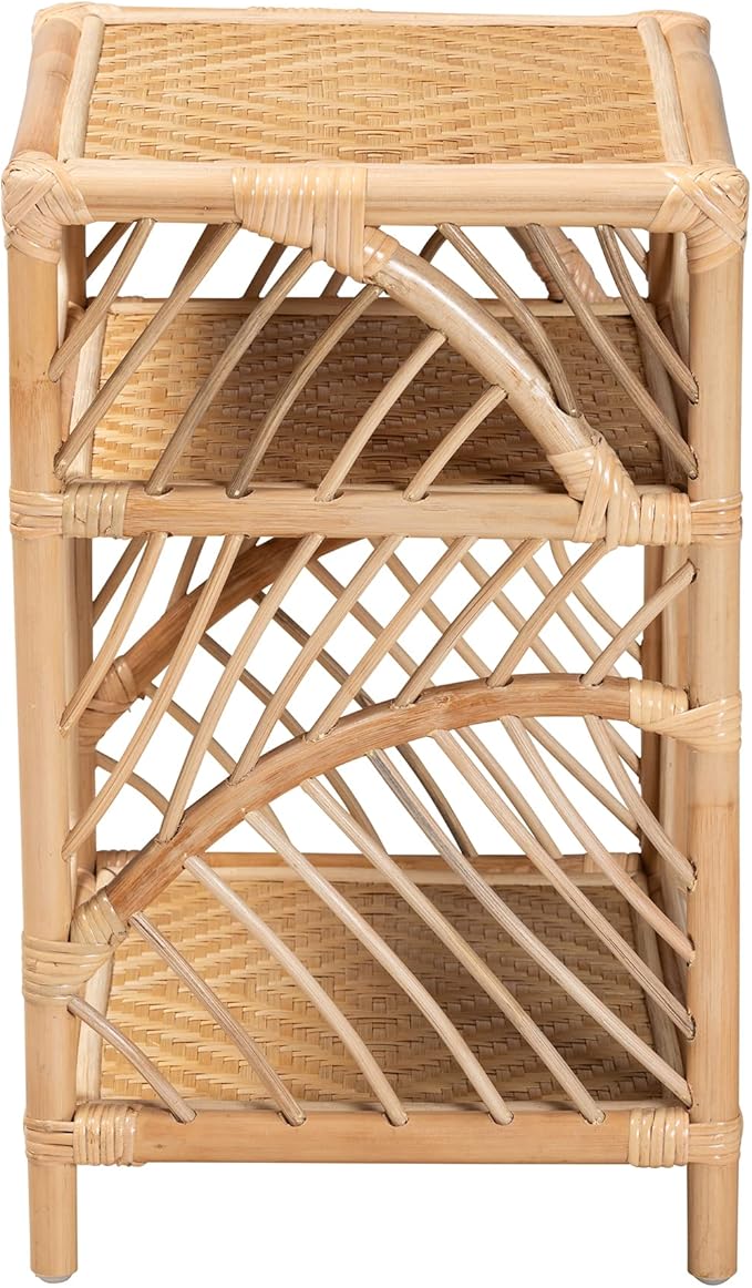 bali & pari Baara Modern Bohemian Natural Rattan Nightstand - Image 5