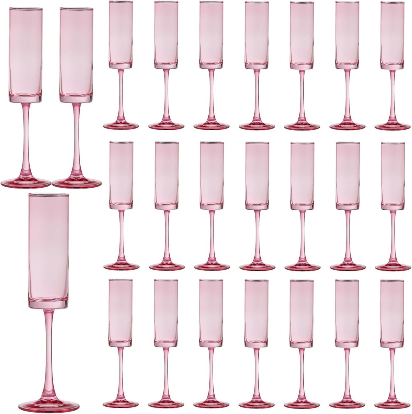 24 Pieces Pink Champagne Flutes 6 OZ Straight Sided Wine Glasses Champagne Long Stem Drinking Colored Glasses,Set of 24 Hand Blown Champagne Flutes Goblets for Wedding Cocktail Cups,Cava, Prosecco
