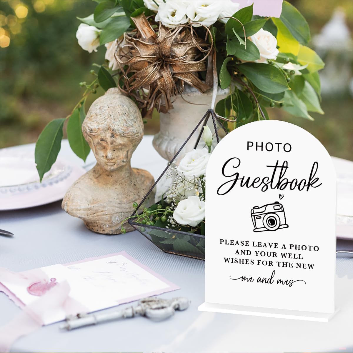 Acrylic Wedding Sign Photo Guestbook Sign for Wedding Wedding Signs for Ceremony Modern Calligraphy Arch Acrylic Table Top Sign for Wedding Reception and Event Party Table(white）