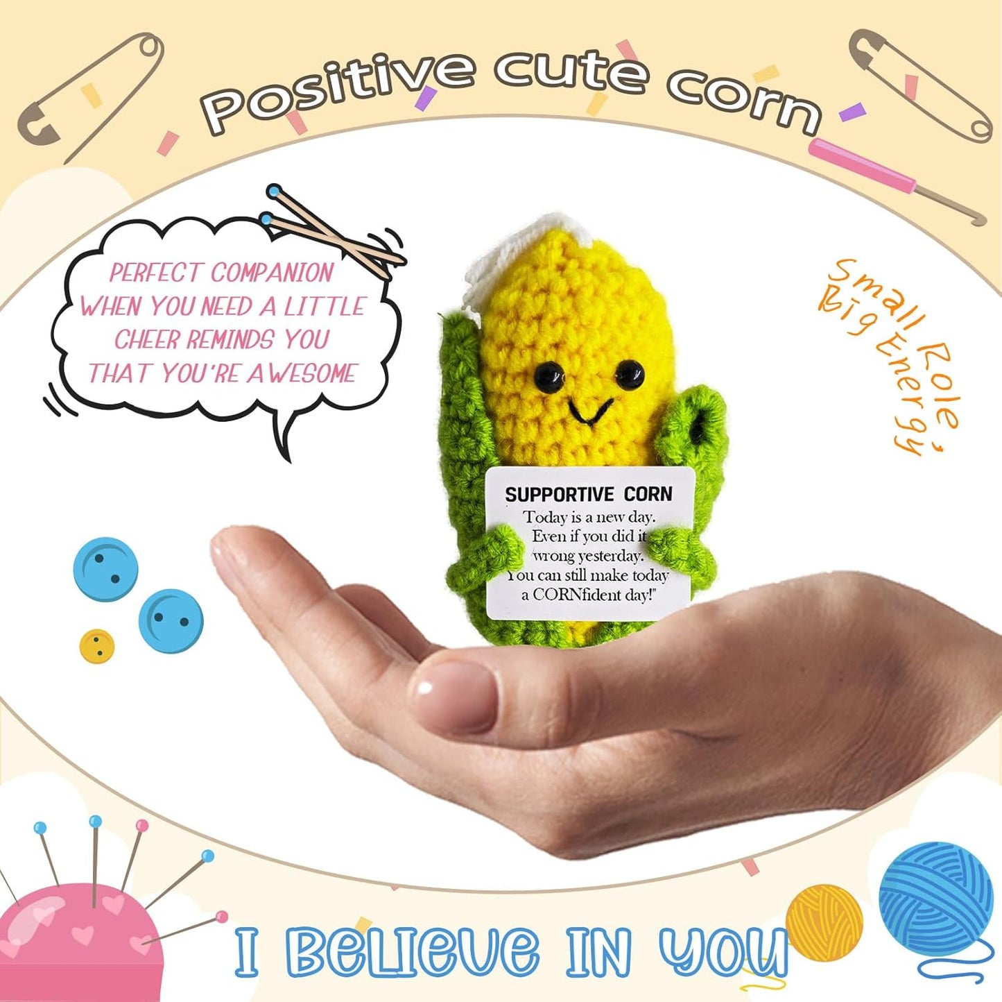 Emotional Support Crochet Corn,Lovely Gift for Friends,Mom,Dad,Grandpa,Grandma,Colleagues,Home Office Decoration