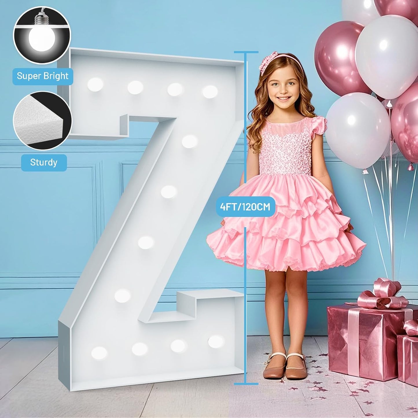 4FT Marquee Light Up Letters - Cool White Light Up Letters Z with Fixed Water Bag, Party Decoration Large Marquee Light Up Letters can Be Used for Wedding Decoration, Birthday Party Decoration