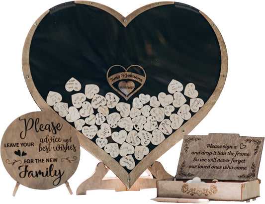 Rustic Wedding Guest Book - Heart Frame Wedding Guest Book - Guest Book Sign - from 30 to 300 Guests - Wedding Decor - Wooden Drop Box - Handcrafted - Personalized Wedding Guest Book Alternative