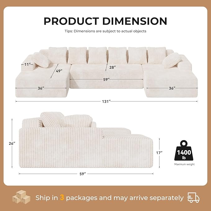Luxanimarion 131'' U Shaped Sectional Couches - Image 2