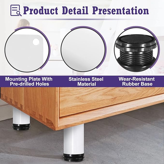 8 Inch Metal Furniture Legs Stainless Steel Adjustable Legs White Metal Legs - Image 3