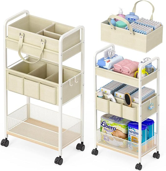 2In1 Baby Diaper Caddy & 3-Tier Rolling Cart, Diaper Caddy Organizer Carts by LIDTOP