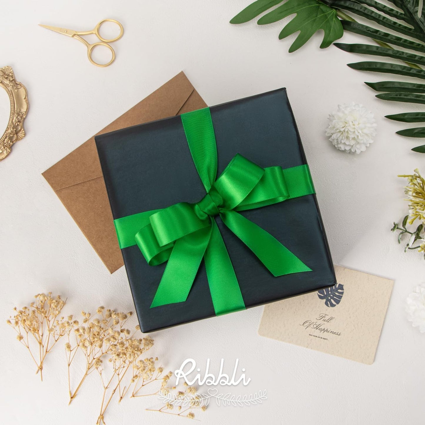 Ribbli Emerald Green Double Faced Satin Ribbon,1” x Continuous 25 Yards,Use for Bows Bouquet,Gift Wrapping,Wedding Decoration