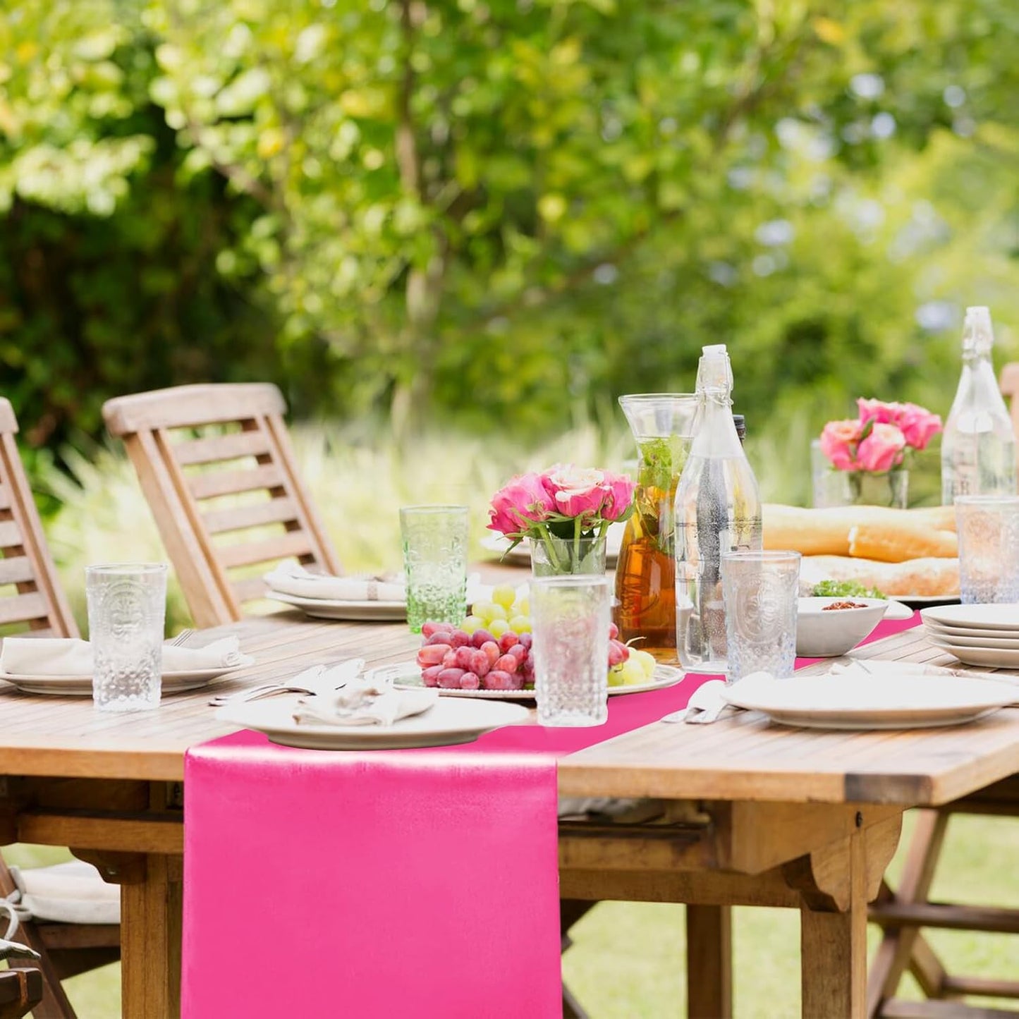 10 Pack Satin Table Runner 12 x 108 Inch Long Fuchsia Silk Table Runner for Wedding Party Banquet Birthday Decoration