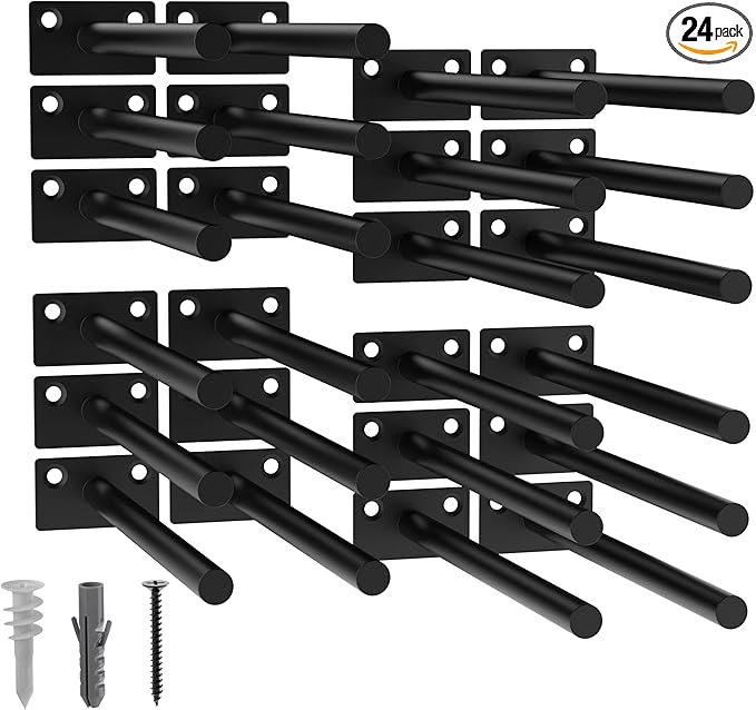 LEOPO Black 24-Pack 8 inch Floating Shelf Brackets, Hidden Shelf Bracket by FinestHomeDecor