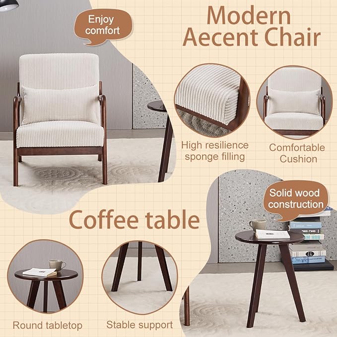 Mid-Century Accent Chair & Coffee Table Set, Vintage Style - Image 4