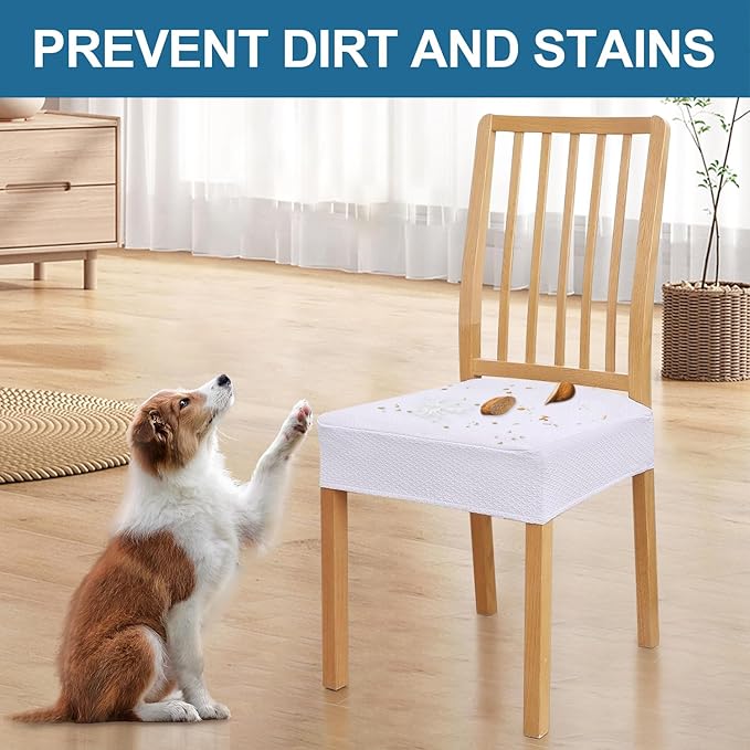 Smiry Waterproof Seat Covers for Dining Room Chairs Set of 6, Stretch Jacquard - Image 6