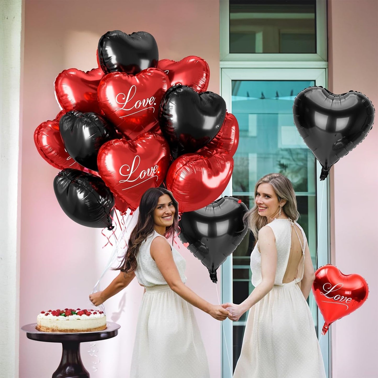 12 Pcs Heart Balloons, 18 inch Valentine's Day Balloons, Red Black Heart Foil Helium Balloon, Love Printed Foil Balloon for Valentine's Day Wedding Baby Shower Anniversary Party Decorations