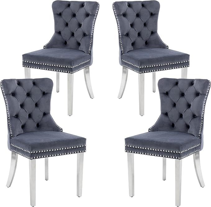 KCC Velvet Dining Chairs Set of 4, Upholstered High-end Tufted Dining Room Chair by KCC