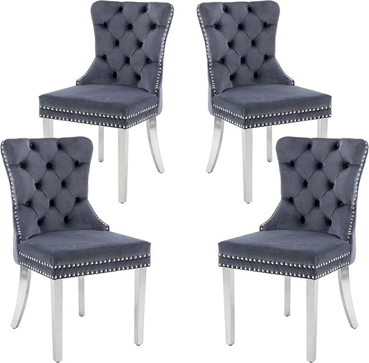 KCC Velvet Dining Chairs Set of 4, Upholstered High-end Tufted Dining Room Chair by KCC