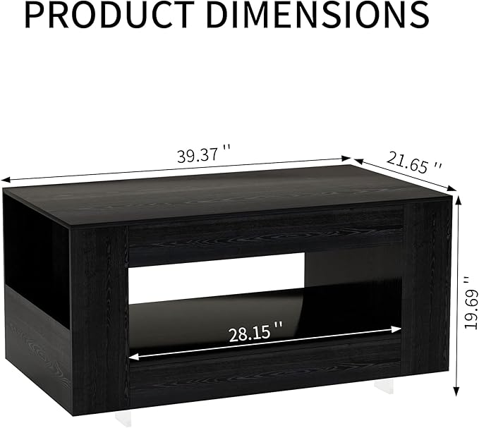 39" Wood Coffee Table for Living Room, Sides Storage - Image 2