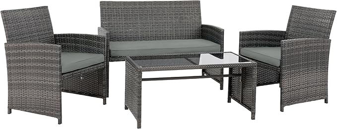 4 Piece Patio Ratten Set Outdoor Furniture Set Wicker Conversation Set - Image 7
