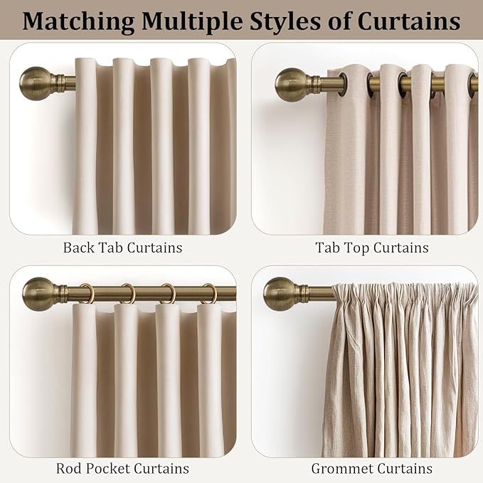 Antique Bronze Curtain Rods for Windows 72 to 144 Inch Long Brass Window - Image 4