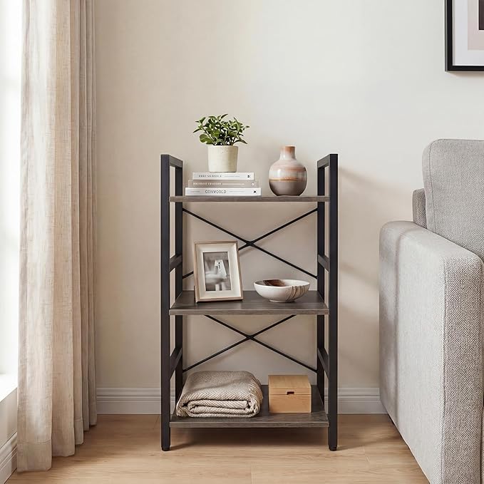 Tangkula 3-Tier Industrial Bookshelf, 16.5" Width Wooden Open Bookcase - Image 4