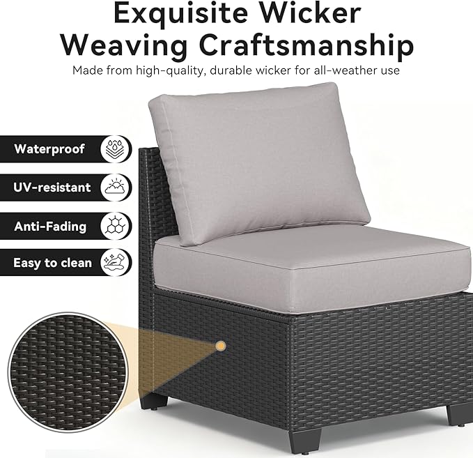 Aoxun Patio Furniture Set, Widen Armrests Wicker Outdoor Sectional - Image 6