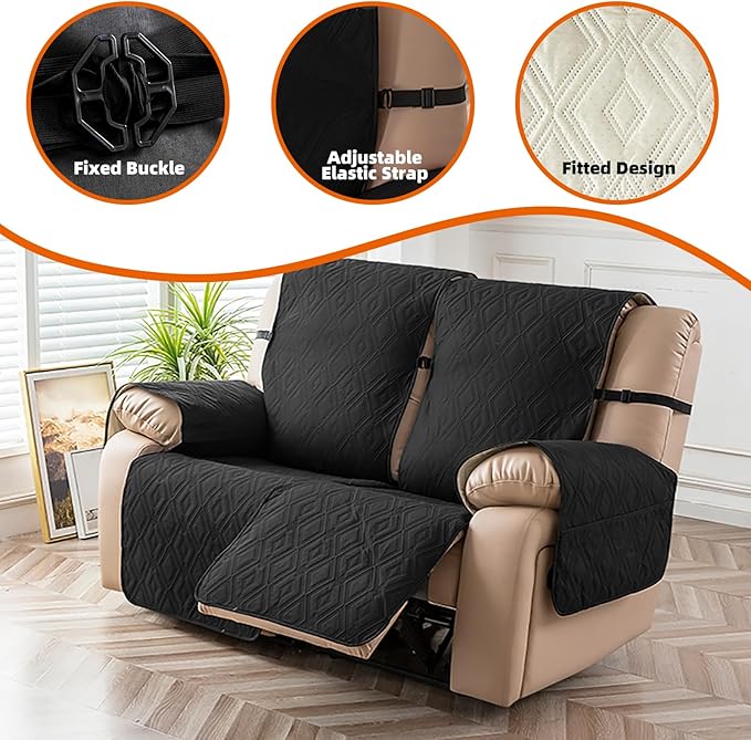 Genina Black Waterproof Loveseat Recliner Cover, Sofa Cover - Image 7