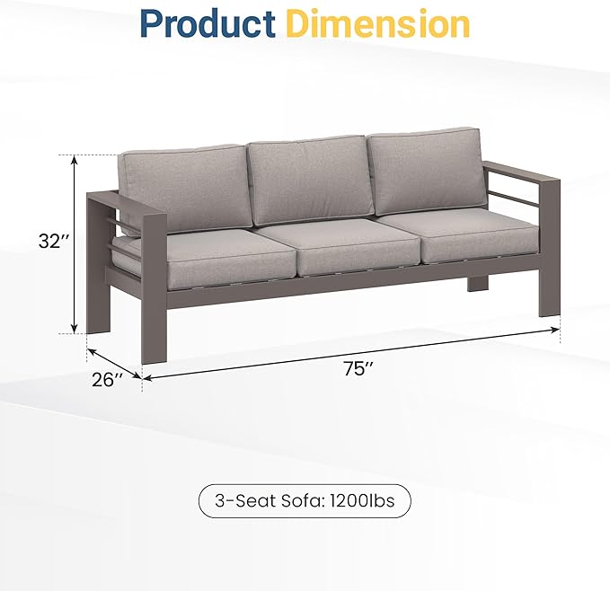 Wisteria Lane Metal Patio Furniture Sofa, All-Weather Outdoor Couch - Image 2