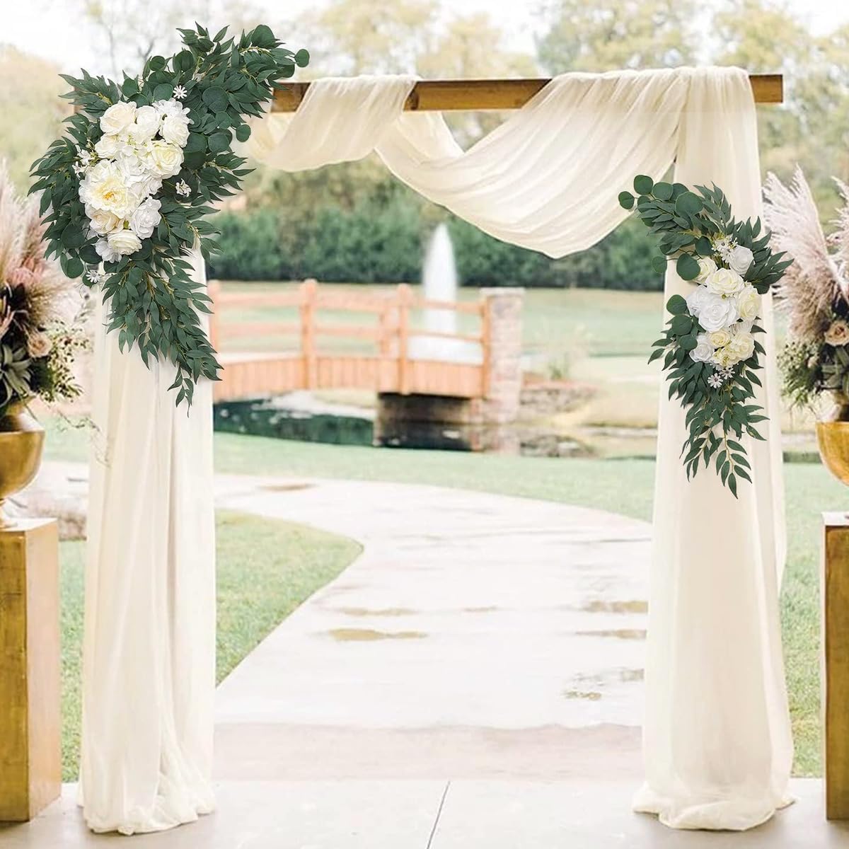 Ivory Wedding Arch Draping Fabric 2 Panels 29" x 20 FT White Drapes for Backdrop Sheer Curtains Wedding Drapes for Romantic Bridal Baby Shower Ceremony Birthday Party Fall Outdoor Events
