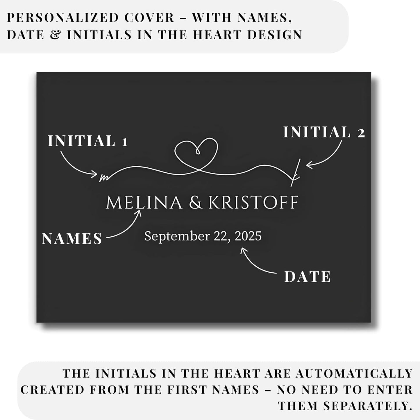 Wedding Guest Book – Personalized Polaroid Guest Book for Wedding Reception, Custom Sign In Photo Book with Blank Pages, Elegant Keepsake for Guests (Classic Black)
