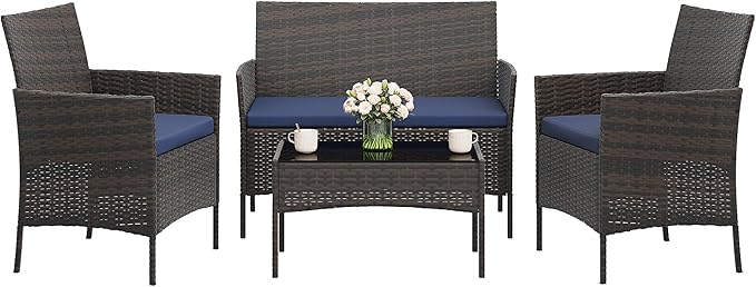 4-Piece Outdoor Furniture Set, PE Rattan Wicker Chairs - Image 8