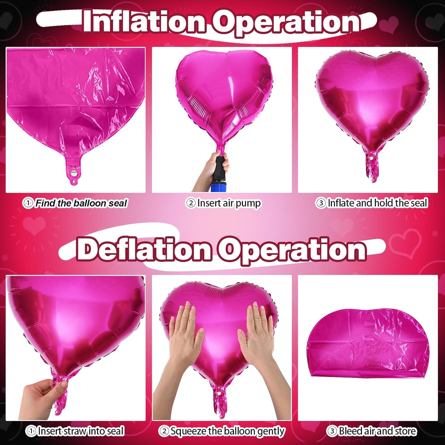Pink Black Heart Foil Balloons, 12Pcs 18 Inch Hot Pink and Black Heart Shaped Foil Helium Balloon Party Decorations for Girls Women Princess Birthday Baby Shower Bridal Wedding Bachelorette