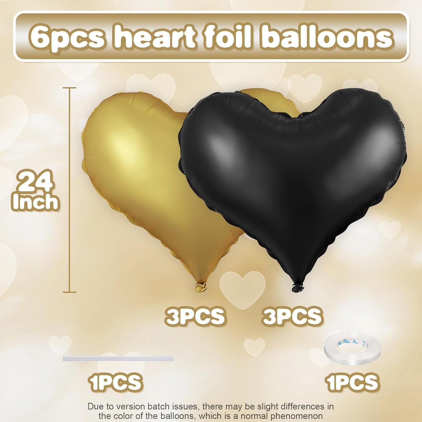 Black Gold Heart Balloons,24Inch Large Gold Black Heart Foil Balloons for Valentine's Day Birthday Wedding Baby Shower Anniversary Decorations