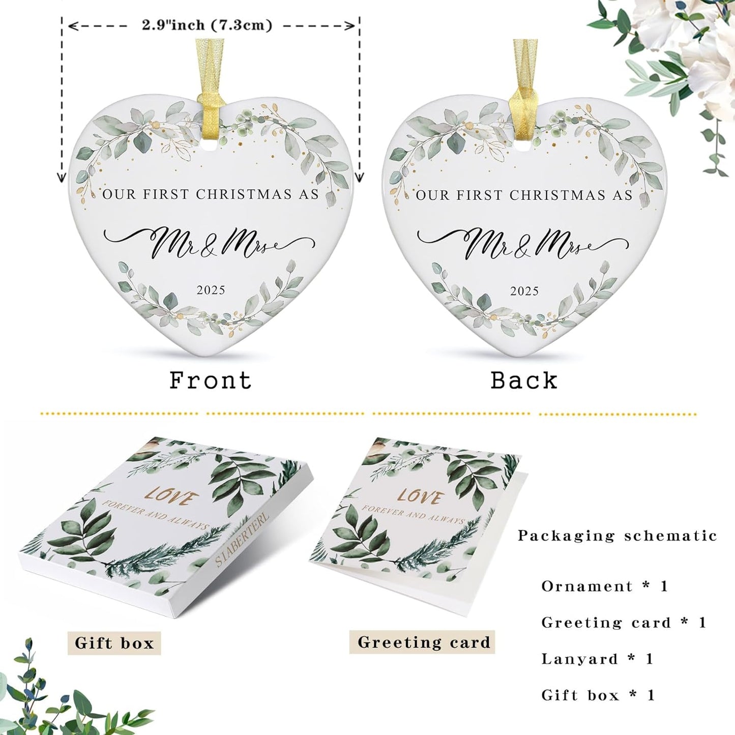 2025 First Christmas Married Ornament,First Year as Mr and Mrs Christmas Hanging Ornament Wedding Decoration for Couple