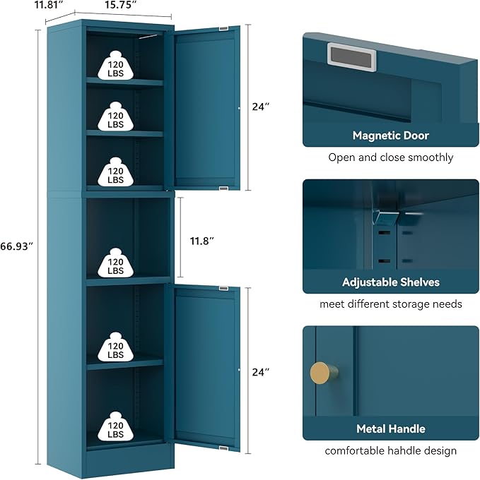 YAUWOH 2-Door Metal Storage Cabinet, Tall Slim Pantry Organizer - Image 3