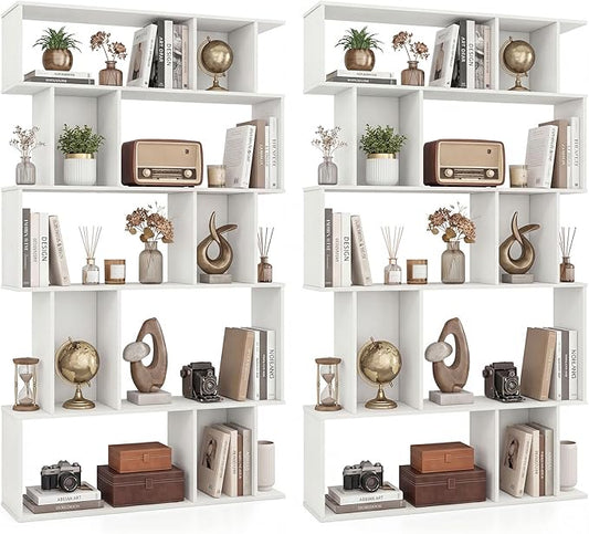 Giantex 5-Tier Bookshelves Set of 2, 10-Cube Geometric Bookcase by Giantex