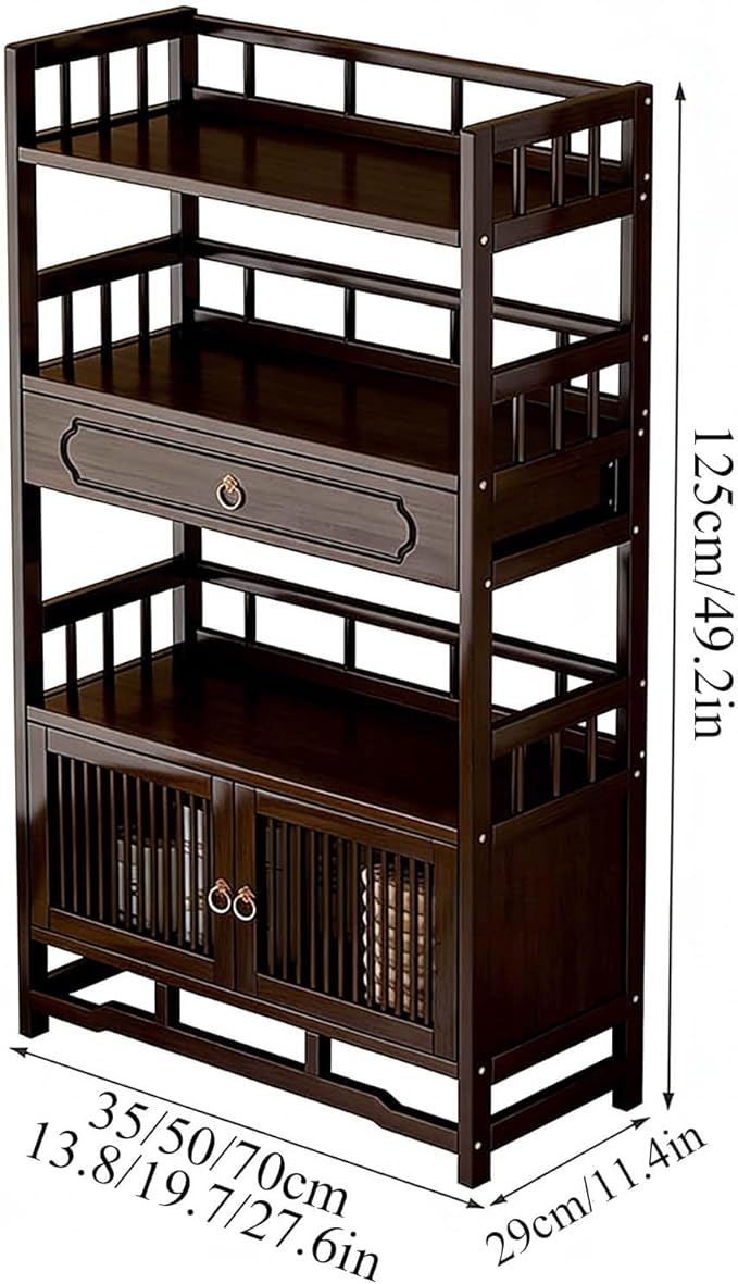 Bamboo Storage Cabinet with Drawer, Tea Set/Book/Decorative Items Storage Rack - Image 2