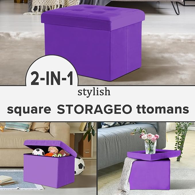 LINMAGCO Storage Ottoman Folding Foot Stool Velvet Foot Rest - Image 7