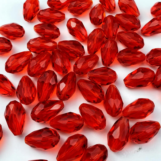 130pcs 6x8mm Teardrop Crystal Glass Beads Vertical Hole Faceted Glass Teardrop Spacer Beads for Bracelets Necklace Earring DIY Jewelry Making Craft(Red)