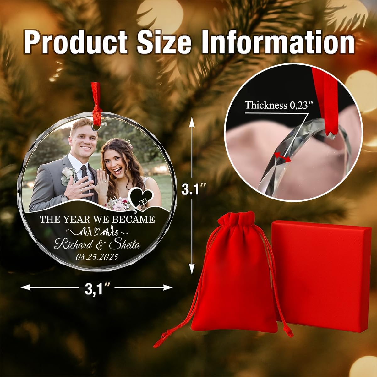 Personalized Christmas Ornaments with Names, Couple Glass Ornament, Custom Wedding Gifts for Couples 2025, Wedding Gift Ideas for Newly Wed Couple, Bride, Bridal Shower, Future Mr & Mrs (C2)