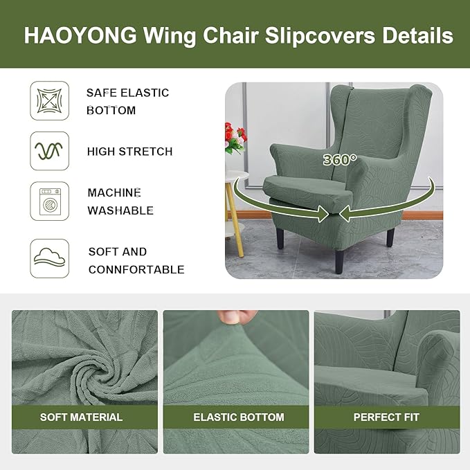 HAOYONG Waterproof Wing Chair Slipcovers Stretch Wingback Chair Covers 4 Pieces - Image 4