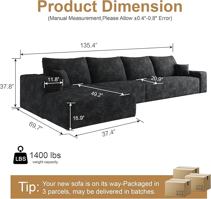 AUGOP 136" Sectional Couches for Living Room Modern Modular Sofa - Image 2