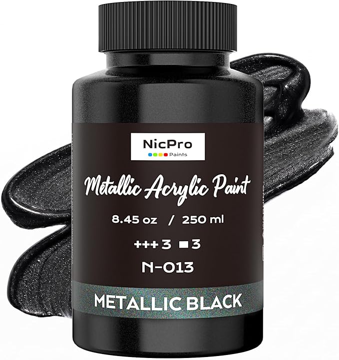 Nicpro Metallic Black Acrylic Paint, 8.45oz/250ml Large Pearlescent Acrylic by Nicpro