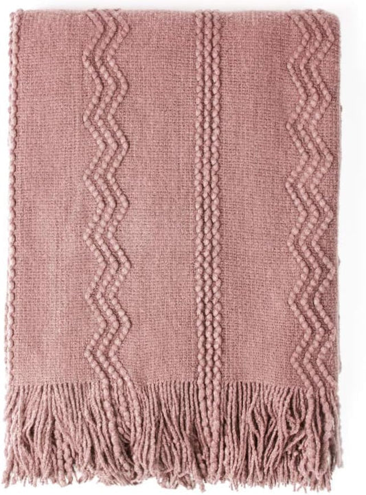 BOURINA Coral Pink Throw Blanket 60 x80 Inches Textured Solid Soft Sofa Throw by BOURINA