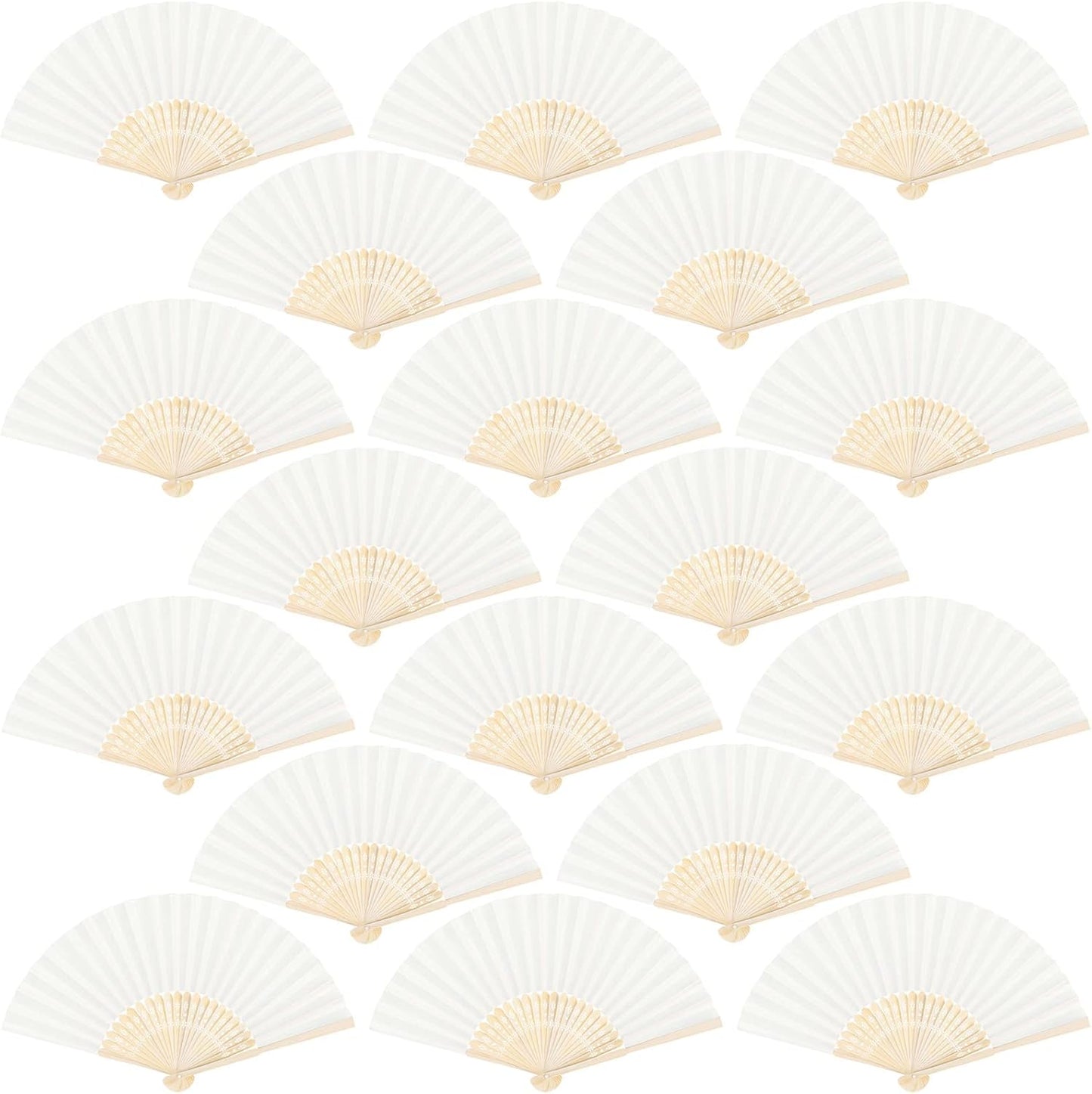 Aneco 18 Pieces Handheld Fans Cloth Hand Fans Bamboo Folding Fans for Wedding Decoration, Church Wedding Gifts, Party Favors, DIY Decoration (Cream)