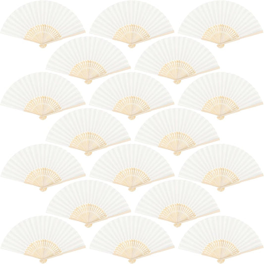 Aneco 18 Pieces Handheld Fans Cloth Hand Fans Bamboo Folding Fans for Wedding Decoration, Church Wedding Gifts, Party Favors, DIY Decoration (Cream)