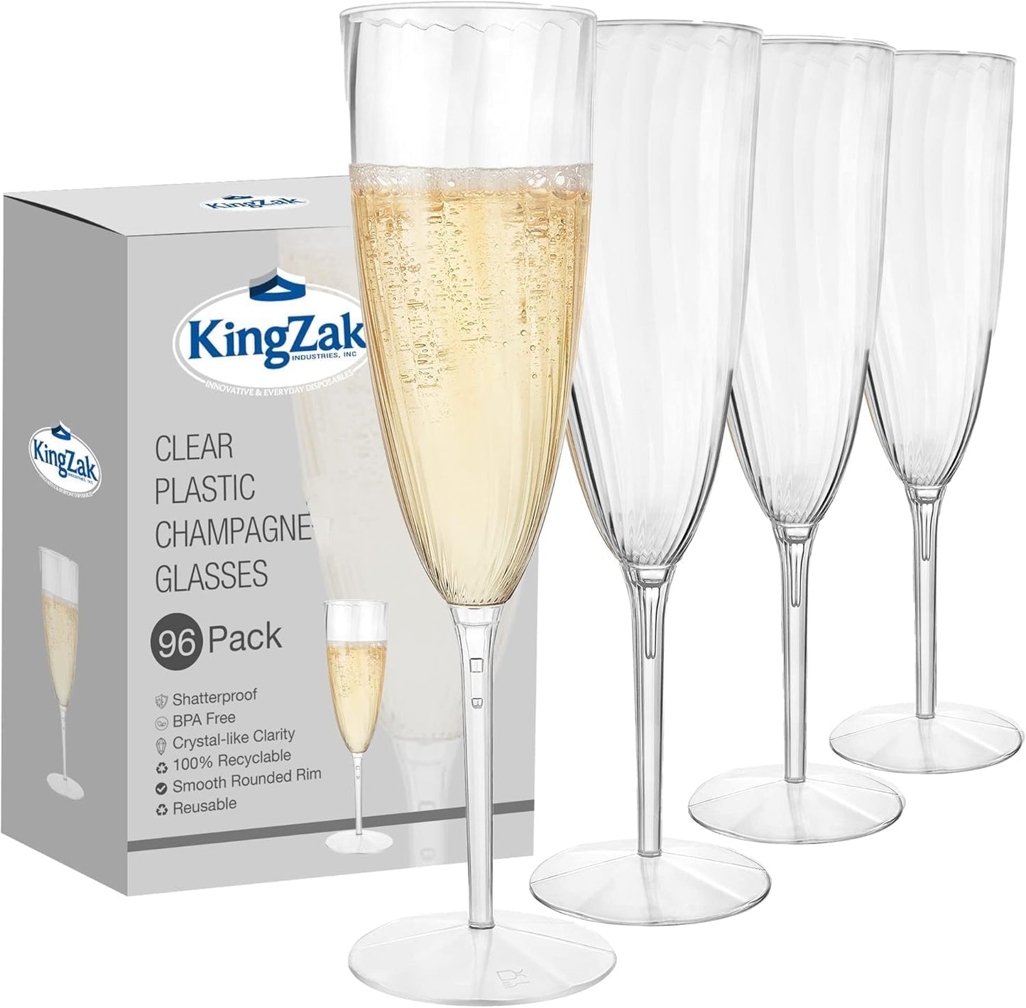 Lillian Tablesettings 96 Count Premium Champagne Flutes 6 oz. Clear Hard Plastic 1-Piece Disposable Glasses, Value Box