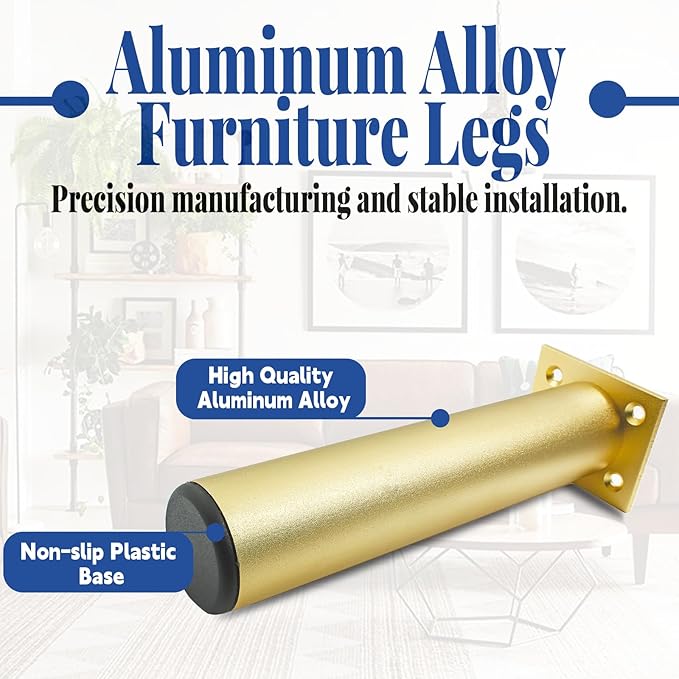 Set of 4 Aluminum Alloy Furniture Legs 7 Inch Height, 1.5 Inch Diameter - Image 3