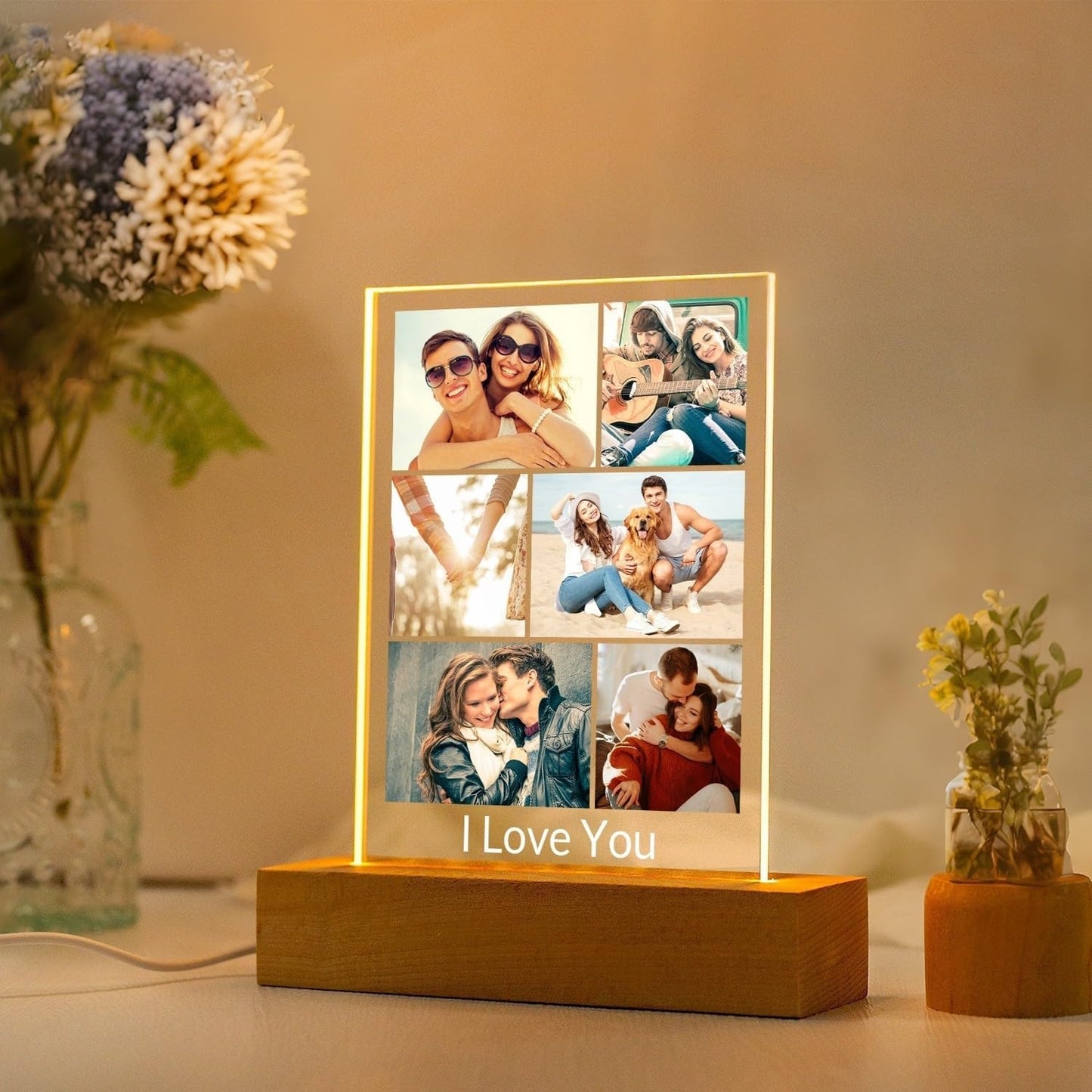 Custom Picture Frames with Photo, Personalized Photo Frame with Night Light, Customized Picture Frame, Personalized Anniversary Birthday Gifts for Women Men Her Him Girlfriend Boyfriend