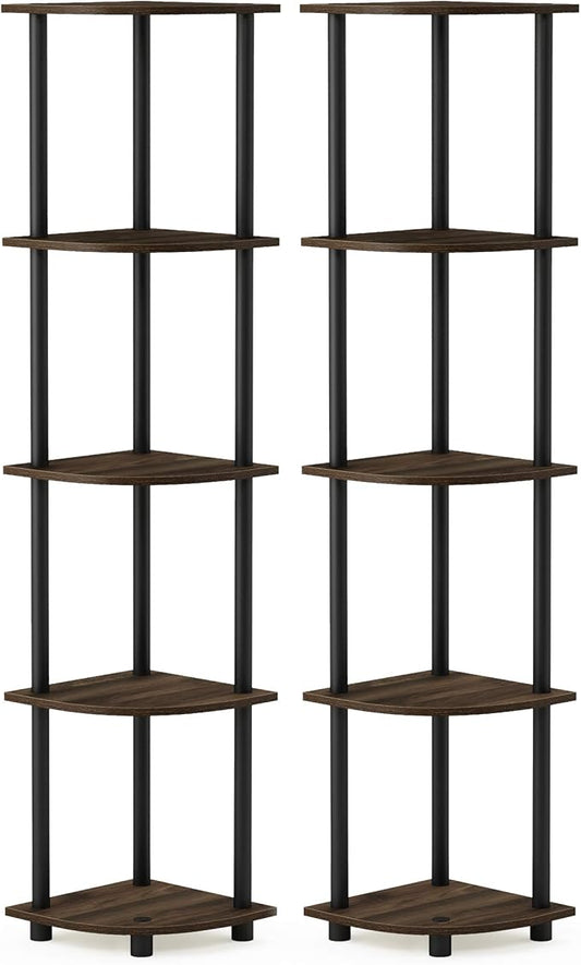 Furinno TURN-N-TUBE Corner Shelf Set of 2, 5-Tier Corner Bookshelf, Open by Furinno-FitsYourSpaceFitsYourBudget