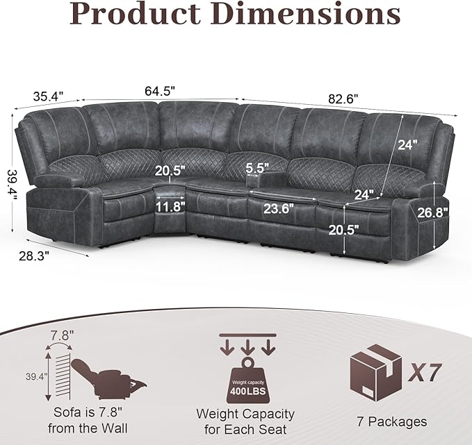 Yolsali Manual Reclining Sectional Sofa Set, 5 Seats 1+1+3 Dutch Velvet - Image 2