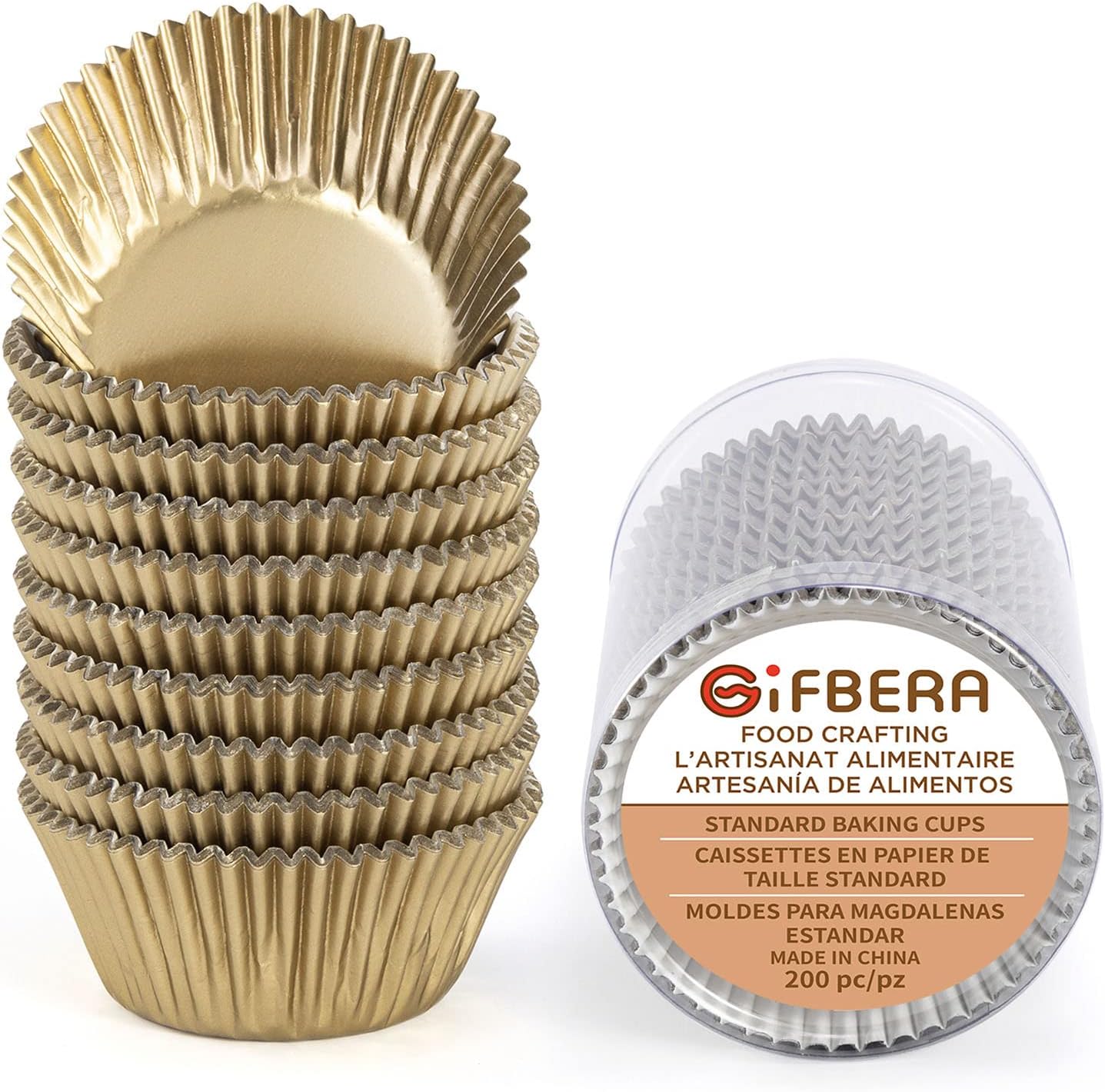 Gifbera Natural Metallic Foil Cupcake Liners - Standard Size Baking Cups Muffin Liners Paper for Celebration, 200-Count