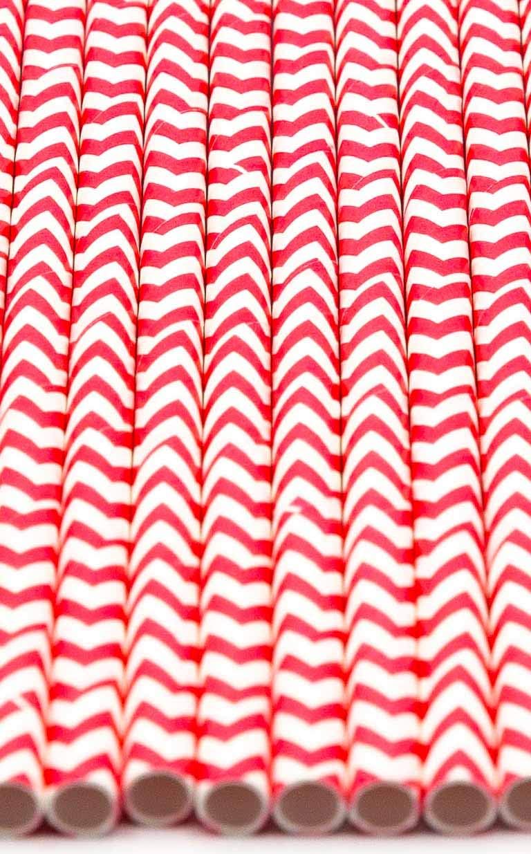 Pack of 150 Red Chevron Biodegradable 4-Ply Paper Drinking Straws (Compostable, Non-toxic, BPA-free)