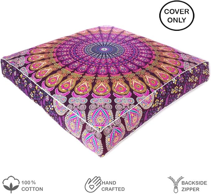 Mandala Floor Pillow Cover Meditation Cushion Seating Throw Hippie Round - Image 2